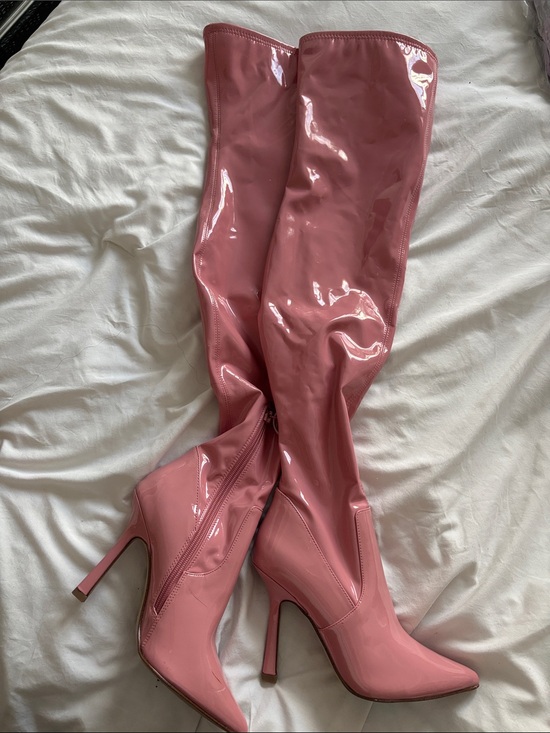 Shoes - Women's Patent Over-the-Knee Stiletto Boots - Pink